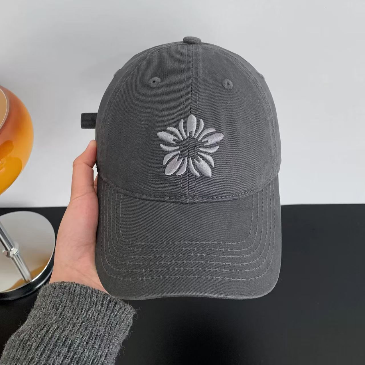Retro Washed Gray Dad Hat Embroidered Baseball Cap.