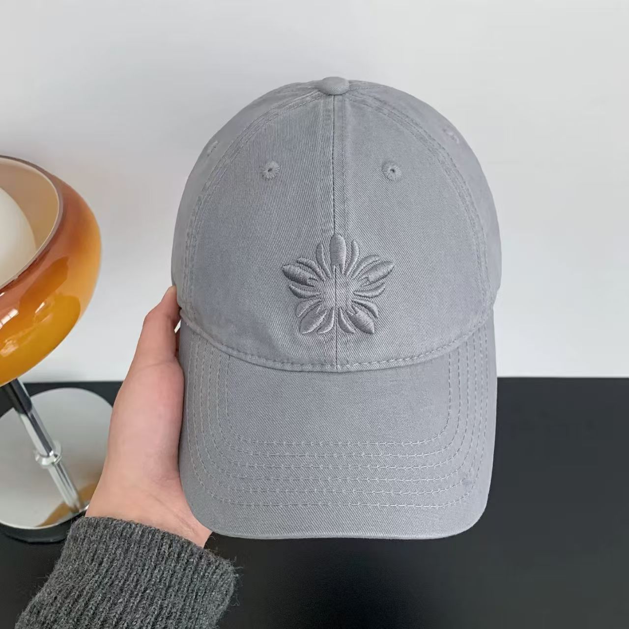 Retro Washed Gray Dad Hat Embroidered Baseball Cap.