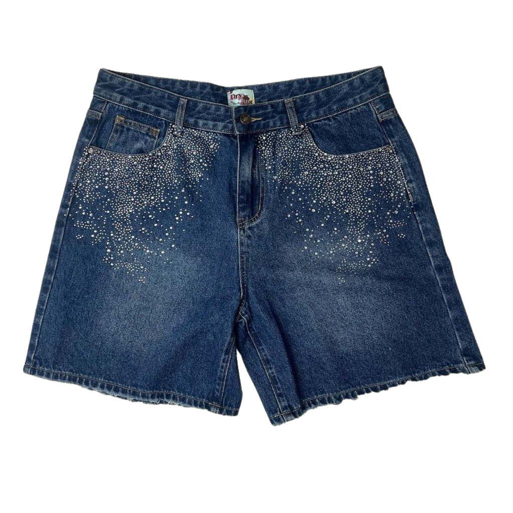DRY ROT "Stardust" Rhinestone Denim Shorts (Blue)