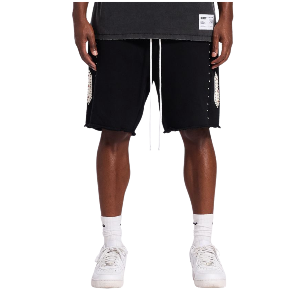 Memory Lane "Studded Fleece" Long Shorts (Black)