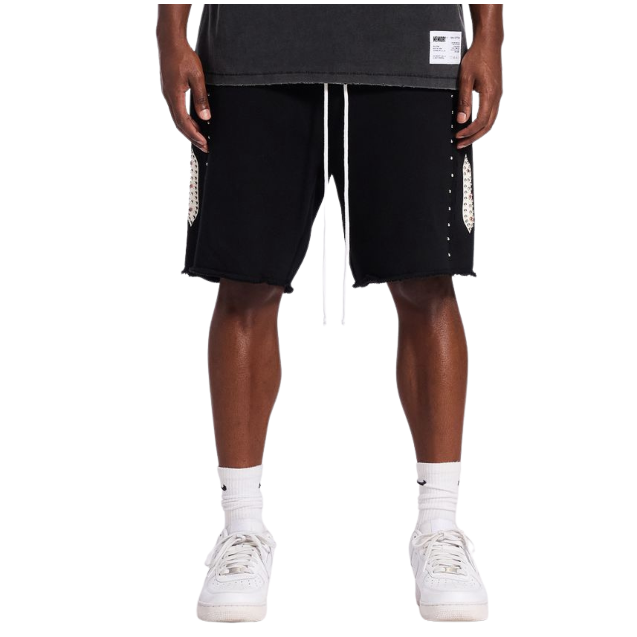 Memory Lane "Studded Fleece" Long Shorts (Black)