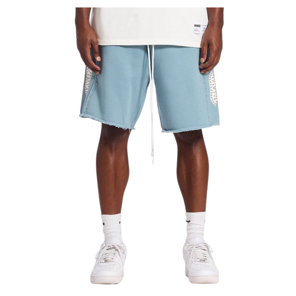 Memory Lane "Studded Fleece" Long Shorts (Slate Blue)