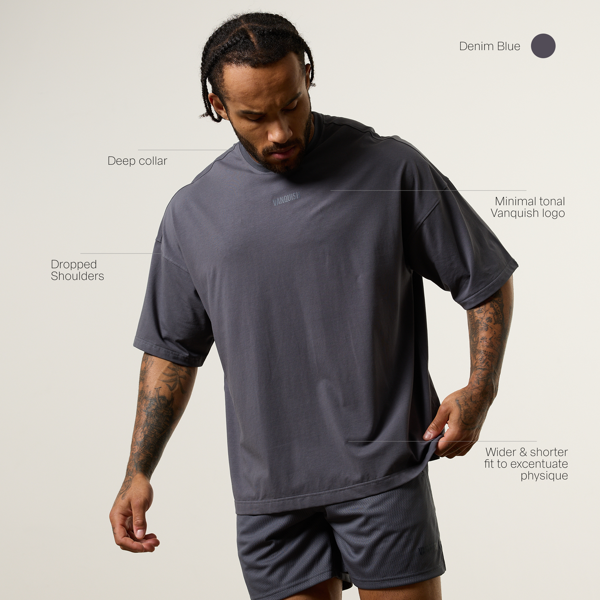 Vanquish Essential V2 Denim Blue Oversized Boxy T Shirt