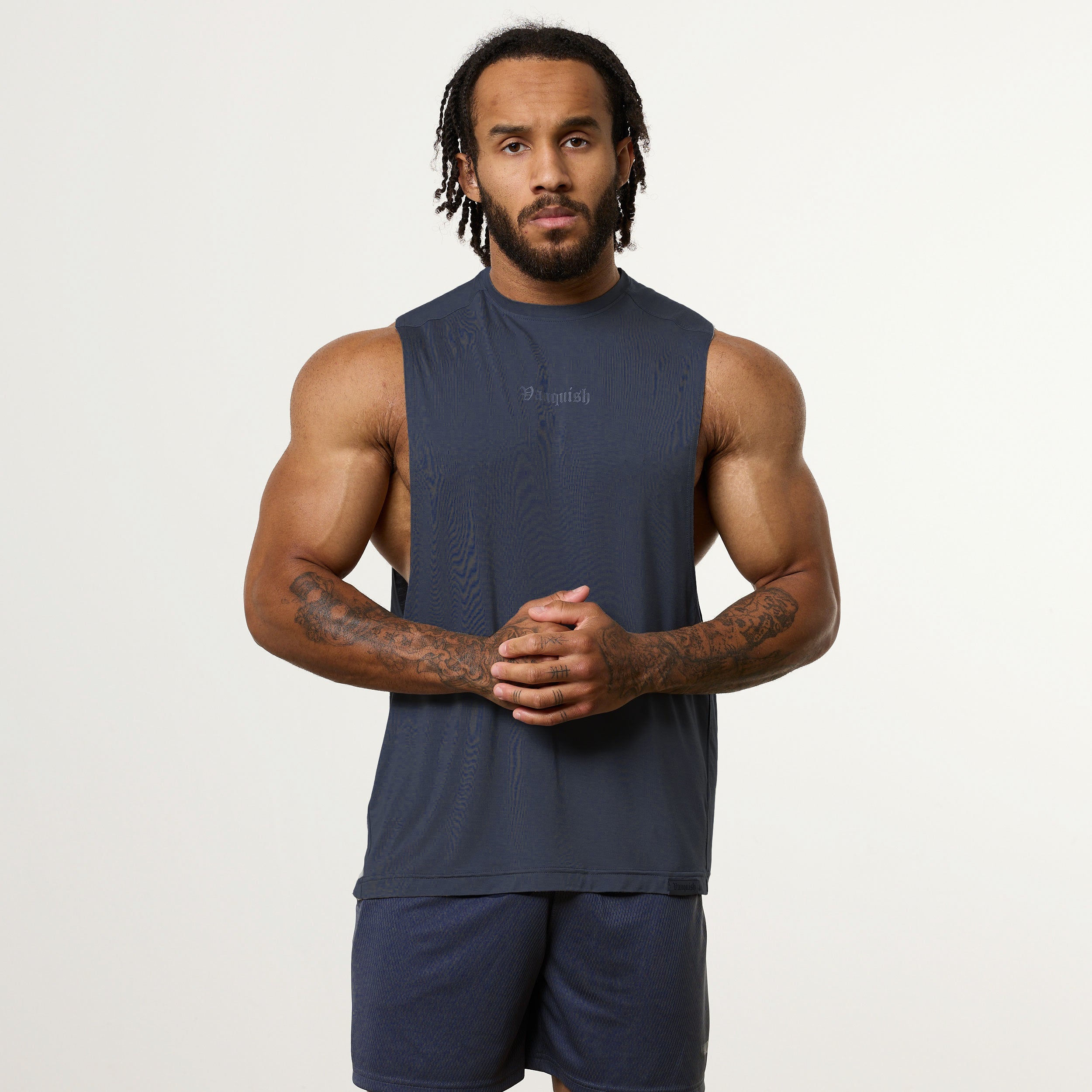 Vanquish Ultra Soft Navy Blue Oversized Sleeveless T Shirt
