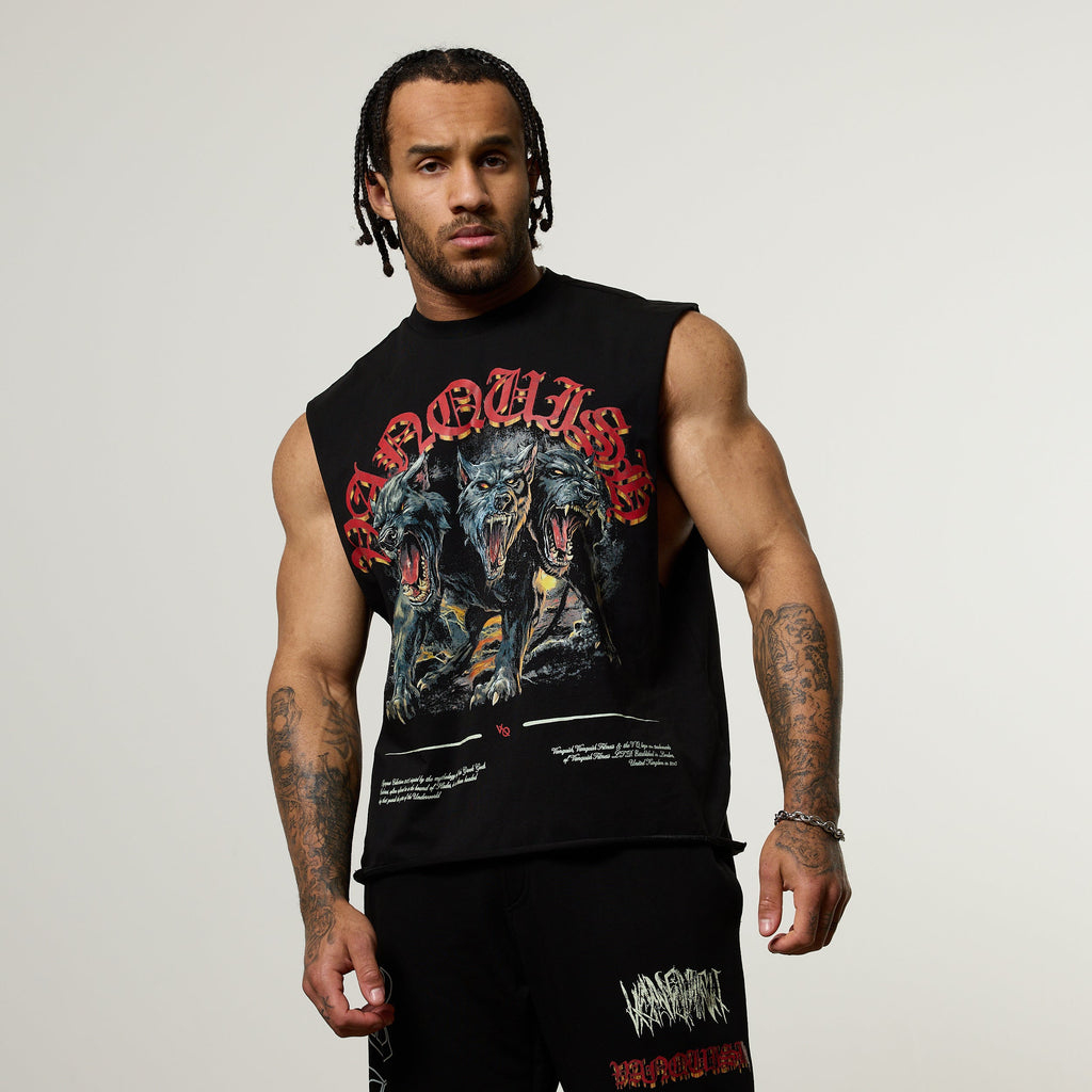 Vanquish Olympus Black Cerberus Oversized Boxy Cut Off Sleeveless T Shirt