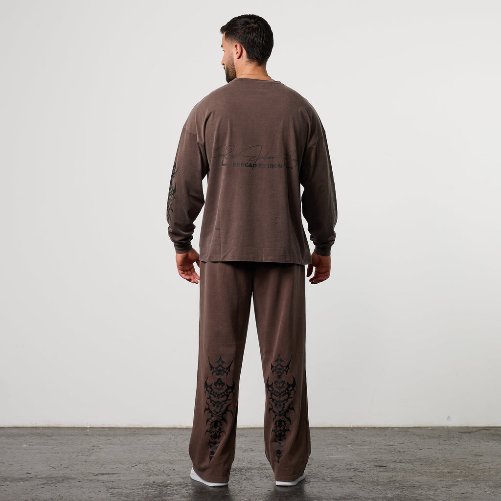 BLACK FORGE WASHED BROWN OVERSIZED LONG SLEEVE T SHIRT
