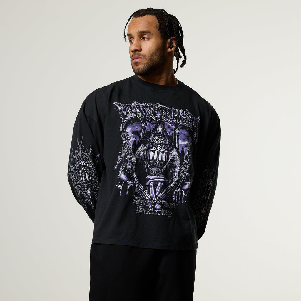 Vanquish Obsidian Black Angel Oversized Boxy Long Sleeve T Shirt